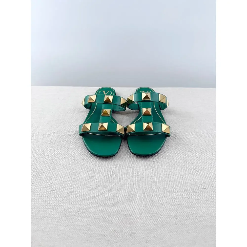 Valentino Garavani Roman Stud Slip On Slide Sandals Green Women's Size EU 36